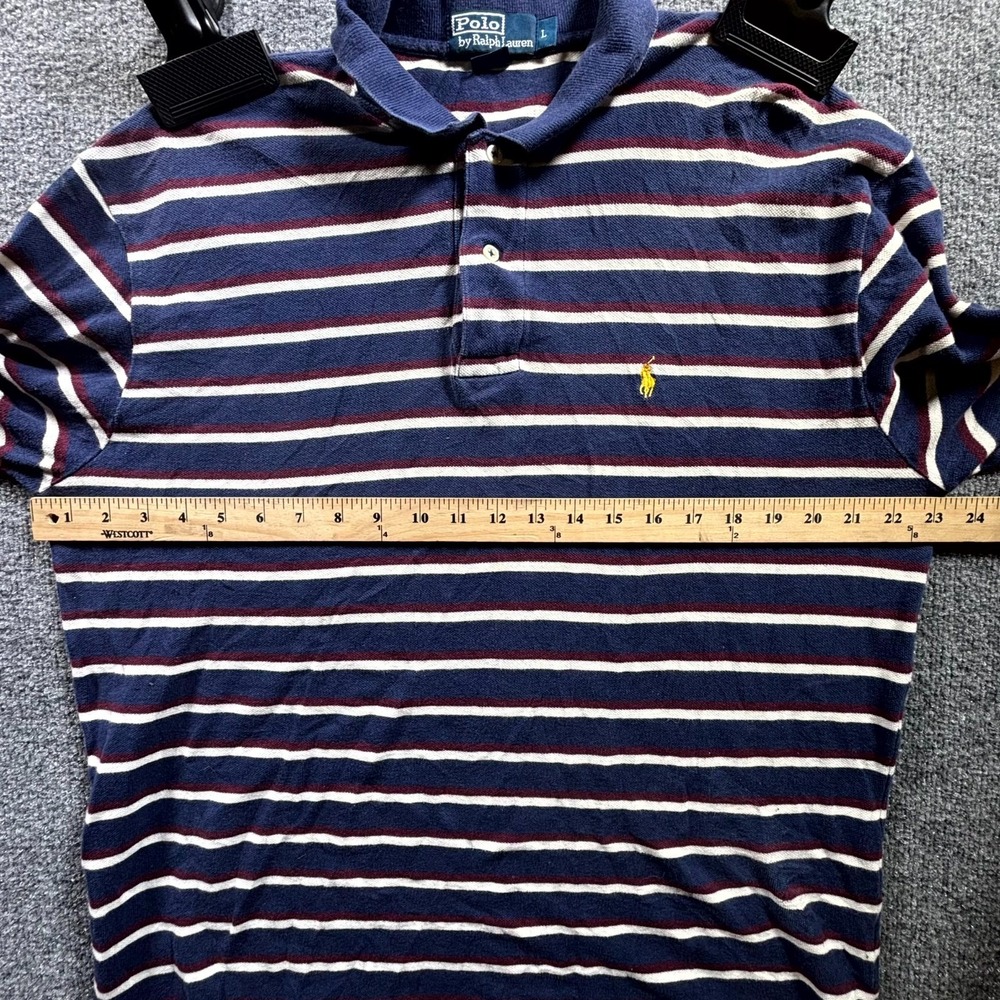 Vintage Polo Ralph Lauren Shirt Men's Large Blue Striped Knit Cotton Pony Logo - Picture 6 of 13